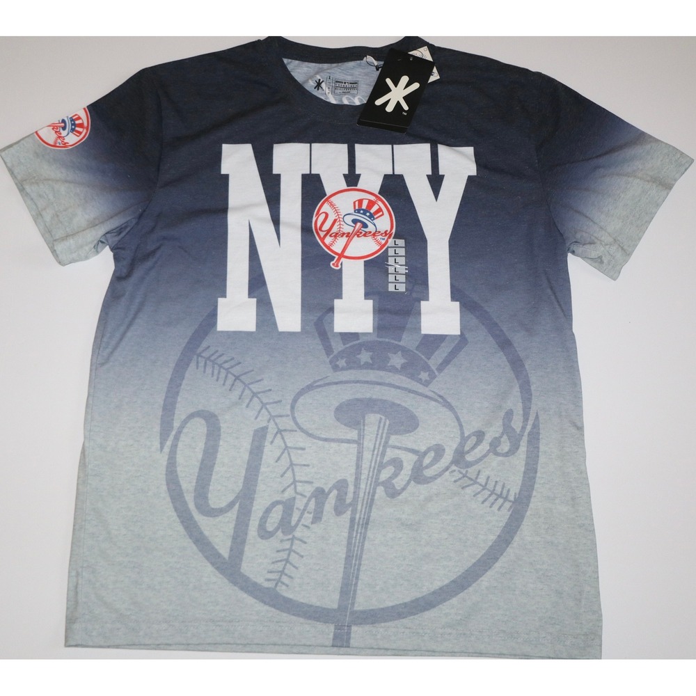 KLEW New York Yankees MLB Ombre Gradient T-Shirt Mens Large Navy Grey NYY Logo